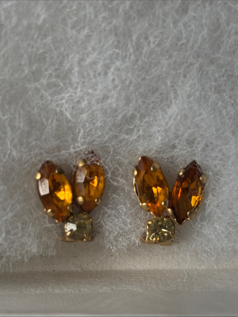 Gold-Tone Amber Crystal clip on Earrings or Ear clip vintage